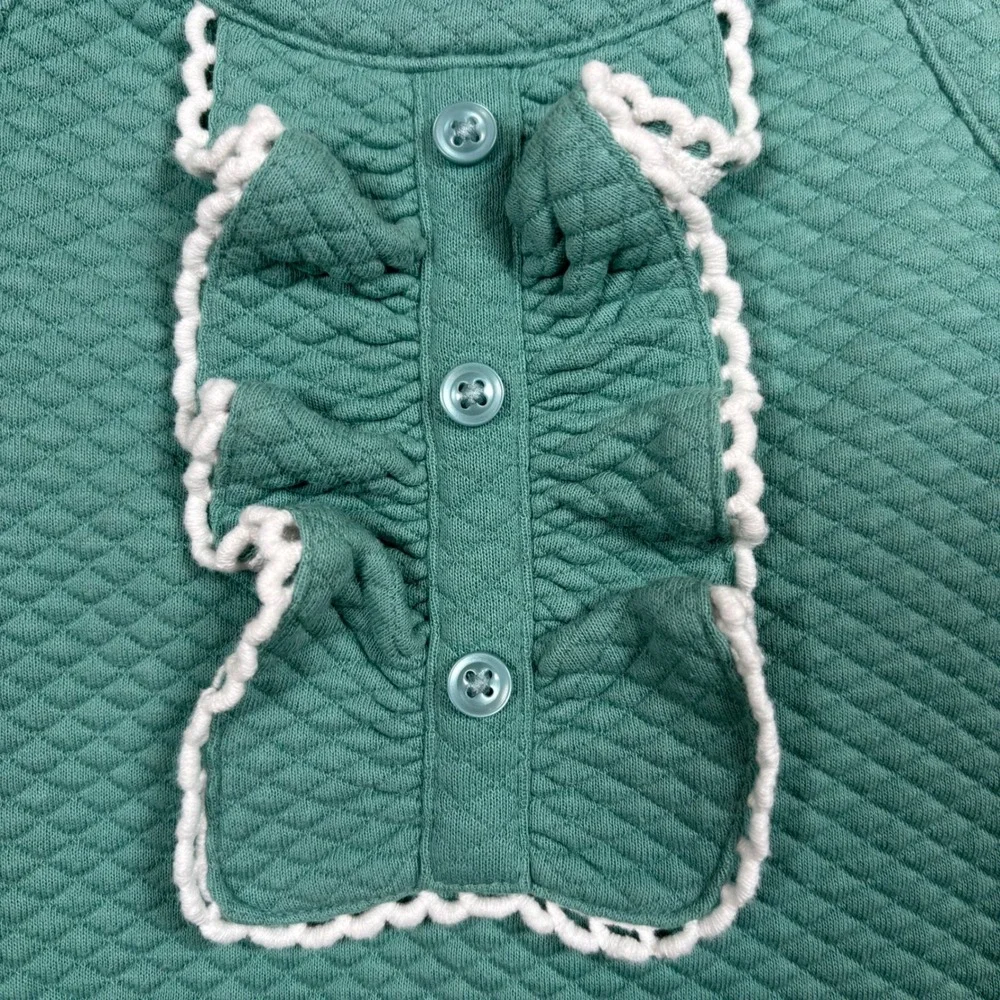 Janie and Jack Girls Teal Green Quilted Ruffle‎ Bib Sleeveless Dress Size 3
